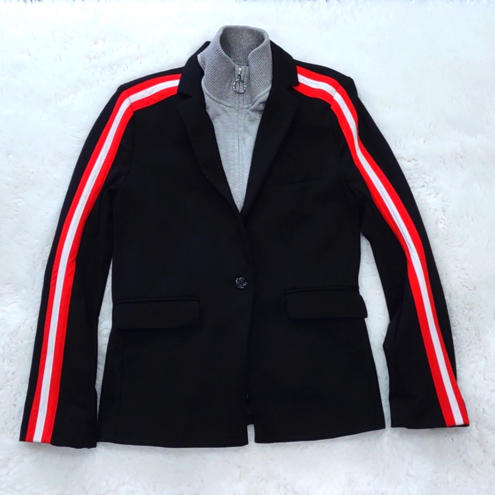 Central Park West Black Blazer with Red and White Racing Stripes